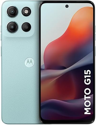 Smartphone Motorola Moto g15-128GB 12GB (4GB RAM+8GB Ram Boost) e Camera 50MP com AI e Night Vision Bateria de 5200 mAh Tela FHD+ 6.7" com Superbrilho NFC - Azul Claro