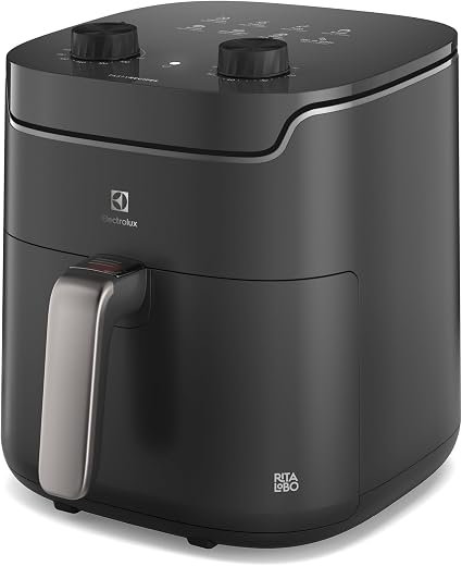 Electrolux Air fryer Fritadeira Elétrica sem oleo Rita Lobo 5,6L 8 receitas pré-sugeridas timer 60 minutos desligamento automático cesto removivel dupla camada antiaderente 1400W EAF40 220v Cinza