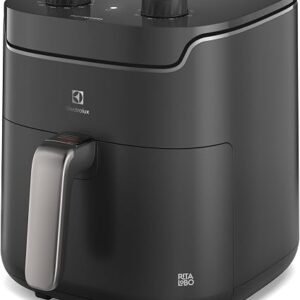 Electrolux Air fryer Fritadeira Elétrica sem oleo Rita Lobo 5,8L 8 receitas pré-sugeridas timer 60 minutos desligamento automático cesto removivel dupla camada antiaderente 1400W EAF40 220v Cinza