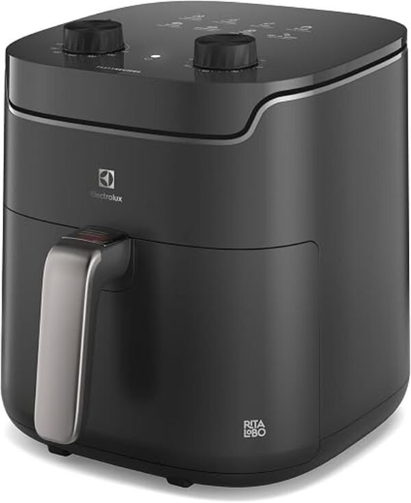 Electrolux Air fryer Fritadeira Elétrica sem oleo Rita Lobo 5,8L 8 receitas pré-sugeridas timer 60 minutos desligamento automático cesto removivel dupla camada antiaderente 1400W EAF40 220v Cinza