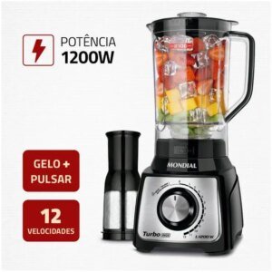 Liquidificador Mondial Turbo L-1200 BI com Filtro 12 Velocidades 1200W Inox Preto - 220V