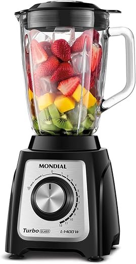 MONDIAL Liquidificador Turbo Glass Jarra de Vidro, Preto/Inox, 1400W, 110V - L-1400 GI