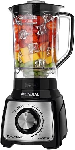 MONDIAL Liquidificador Turbo, Preto/Inox, 1200W, 110V - L-1200 BI